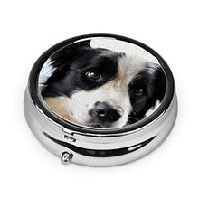 Boarder Collie - Contenitore rotondo per pillole con 3 scomparti, in metallo, per medicina e vitamine, per viaggi all'aperto