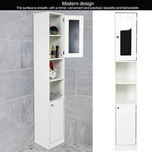 Armadietto da Bagno, Mobile Alto per il Bagno con Specchio e 2 Scomparti Aperti, Mobile a Colonna per Bagno Alto Mobiletto Bagno Salvaspazio, 28,8 x 29,8 x 179,5 cm
