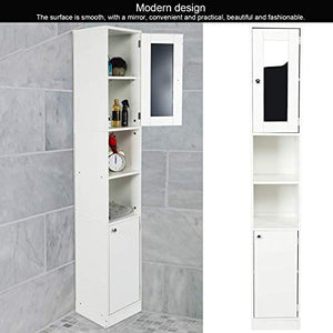 Armadietto da Bagno, Mobile Alto per il Bagno con Specchio e 2 Scomparti Aperti, Mobile a Colonna per Bagno Alto Mobiletto Bagno Salvaspazio, 28,8 x 29,8 x 179,5 cm