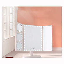 Specchio cosmetico a LED, specchio da trucco illuminato a tre ante, touch screen e specchio con ingrandimento 3X / 5X / 10X, specchio per il trucco da tavolo con due modalità di alimentazione, specch
