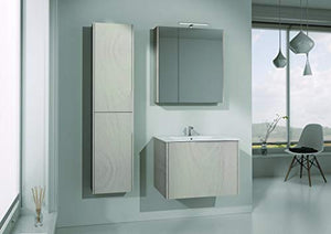 Mobile da bagno effetto marmo bianco c/lavabo e specchio contenitore con lampada LED L.70 H.75 P.16 - Base c/cassettone e top con lavabo integrato, colonna con due ante dx L.35 H.158 P.20,7