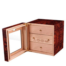 XZJJZ Cigar Humidor Cabinet con igrometro e umidificatore, Legno di Cedro Allineato e 3 cassetti Strato, temperato Porta a vetri, Decent Cigar Box Regalo