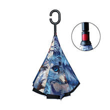 LENNEL - Maniglia a forma di C a doppio strato, design antivento con strisce riflettenti di sicurezza notturna, pieghevole invertito, ombrelli per pittura artistica, tigri volpi