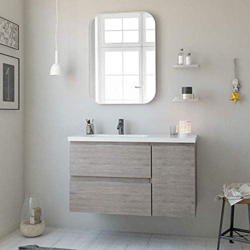 Mobili Baltic 90 cm | Wood Chicago | Mobile 2 cassetti + 1 Anta Legno + Piano lavabo + lavabo da appoggio
