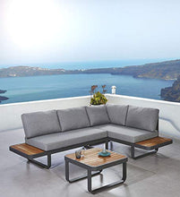 Meubletmoi - Divano angolare da giardino in alluminio, cuscini morbidi in tessuto grigio mélange e legno teak – stile lounge – VAHINE