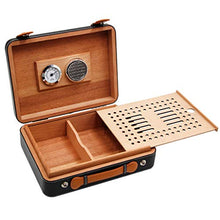 LUCKFY Cigar Humidor, Legno di Cedro di Cuoio di Legno Portatile di Viaggio Cigar Humidor Accessori Fumatori, Artigiano a Mano,Nero