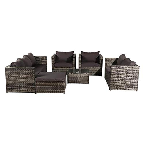 OSHION Divano da esterno con 8 posti in rattan con copertura antipioggia in omaggio, grigio scuro (materiale ignifugo) - grigio rattan totale 4 scatole