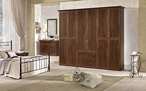 Dafne Italian Design Armadio a 6 Ante battenti. Effetto Noce (cm. 284 x 55 x 251h)