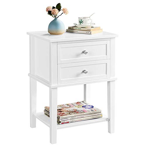 Yaheetech Comodino Camera da Letto Comodino Bianco con 2 Cassetti in Legno Tavolino Lato da Divano Salotto Soggiorno 45 x 35 x 61 cm