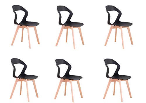 KUN_SK - Set di 6 sedie da ufficio con braccioli, con gambe in legno, per sala da pranzo, soggiorno, colore: Nero