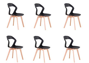 KUN_SK - Set di 6 sedie da ufficio con braccioli, con gambe in legno, per sala da pranzo, soggiorno, colore: Nero