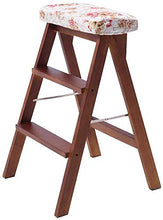 Zfggd Scaletta Pieghevole Walker Sgabello / 3 Scala, Spugna di Legno Sedile, Spugna Sedile, Sedia da Ufficio Sgabello Alto 150 kg in Brown (Size : Flower)