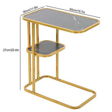 Tavolino laterale con telaio metallico, tavolino da divano a forma di C, tavolino da caffè interno con ripiano portaoggetti per casa, carico massimo di 20 kg
