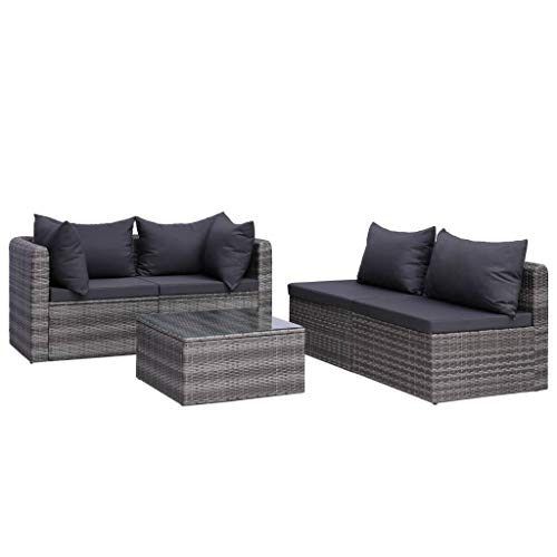 Tidyard Set Divani da Giardino 5 pz con Cuscini in Polyrattan,Poltrone e Tavolino Grigio