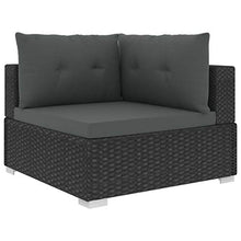Tidyard Set di Mobili da Giardino in Polyrattan, Set Divani 3 Posti da Giardino/Esterno con Cuscini e Tavolino 5 pz, Leggero e Modulare, Nero