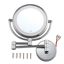 FHQCU Specchio per Il Trucco Specchio a Parete Specchio di Bellezza a LED Ingrandimento 5X + Normale Touch Screen da 8 Pollici Specchio da Trucco Rotondo a Parete Specchio da Trucco Girevole a 360 °