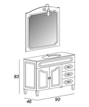 Mobile bagno a terra moderno Caravaggio effetto decapè, misura cm 90, con specchio e applique, lavabo e colonna