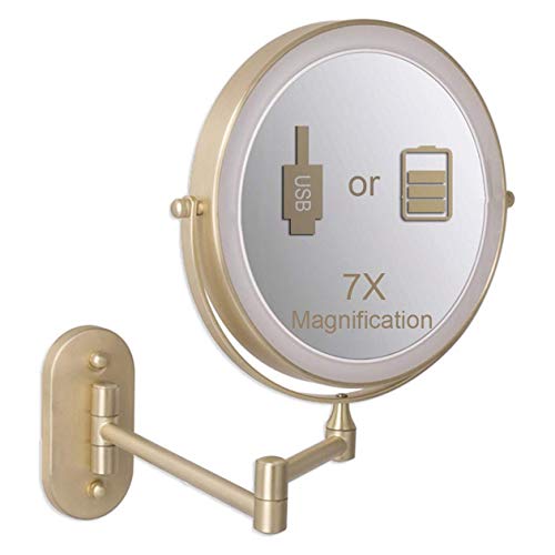 Specchio, Specchio per Trucco con luci, Specchio cosmetico a LED con ingrandimento 7X e Illuminazione a 3 Colori, specchi da Barba a 360 ° girevoli a Parete, Specchio da Bagno bifacciale USB Recha
