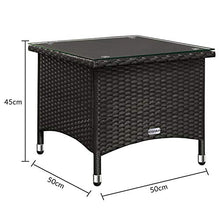 Deuba Tavolino da giardino in rattan nero 50x50x45cm piano in vetro lucido tavolo esterno balcone terrazzo patio