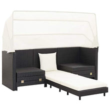 Tidyard Divano Letto per Esterni con Tetto, Divano Letto a 3 Posti Estendibile, Mobili da Giardino in Polyrattan Nero