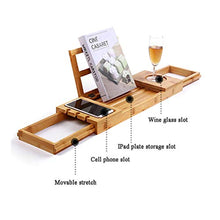 AnnYGJ Vasca da Bagno, Antiscivolo Regolabile Telescopica 50-85 Cm, Ripiano in Legno Massello Porta Tablet Porta Bicchiere