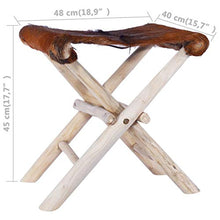 vidaXL Sgabello Pieghevole Sedia Richiudibile Sedile Seggiola Alta Arredo Arredamento Mobili in Vera Pelle di Capra e Legno di Teak