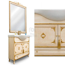 SHOP CHIC Completo Bagno Mobile con lavabo e specchiera in Stile Barocco Avorio e Oro per Piccoli spazi