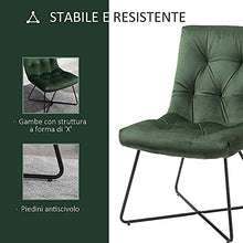 homcom Sedia per Soggiorno, Cucina o Sala da Pranzo Moderna e Imbottita in Metallo Nero e Tessuto Verde 55x75x90cm