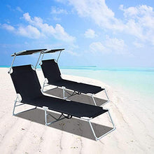Sedia a sdraio con schienale regolabile e baldacchino parasole pieghevole sedia da spiaggia sdraio sdraio sdraio sdraio da giardino per esterni spiaggia giardino (nero)