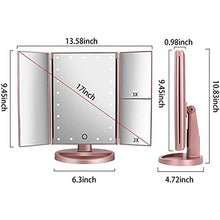 Specchio Per Trucco Vanità Illuminato Triplo Con Ingrandimento 3X / 2X / 1X,21 Luci A LED E Specchio Dimmerabile Touch Screen, Due Modalità Di Alimentazione, Specchio Cosmetico Da Viaggio (oro Rosa)