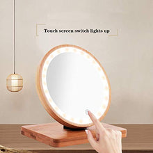Y DWAYNE Specchio per Trucco 6In Vanity con Supporto in bambù Naturale, Specchio per Trucco da Viaggio a LED a 3 Colori dimmerabili, Specchio per Trucco da Barba con Rotazione 90