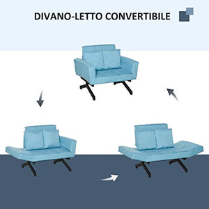 homcom Divano Letto 2 Posti con Letto Singolo, Arredamento Moderno per Soggiorno e Ufficio, 87x69x69cm, Blu