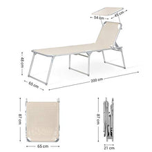 SONGMICS Lettino Prendisole Grande, Sdraio Pieghevole, 65 x 200 x 48 cm, Max Portata 150 kg, con Parasole e Schienale Reclinabile, per Giardino Terrazzo Balcone, Beige GCB26BE