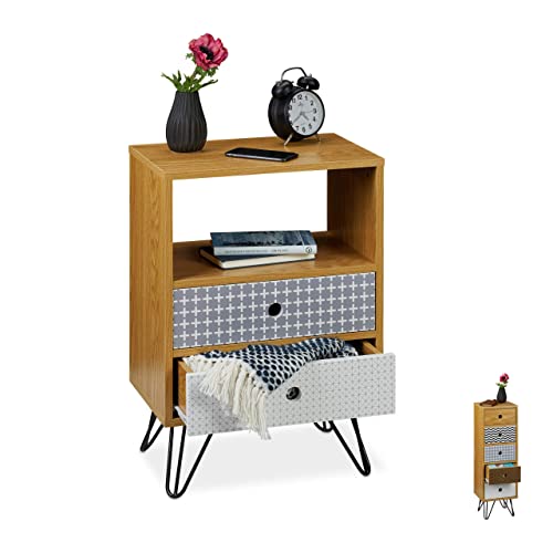 Relaxdays Cassettiera con Cassetti, 65x45x30 cm, Vintage, Salotto, Corridoio, Tavolino, Mobiletto, colorato, Pannelli MDF, Acciaio, Truciolato, Design A: Comodino
