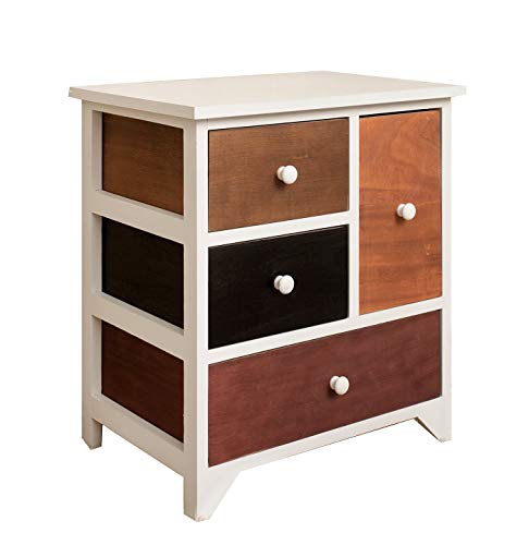 Rebecca Mobili Mobiletto colorato in Legno 4 cassetti, MDF/Paulownia, Marrone Bianco, 47x33x52 cm