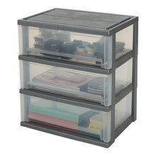 Iris Ohyama, torre di stoccaggio, organizzatore in plastica, 3 x 30L, ruote, resistente, ufficio, garage, camera da letto, capannone - Smart Wide Chest SWC-503 - Argento