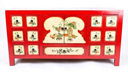 Fine Asianliving Credenza Cinese Fiori Dipinti a Mano Rossa L157xP45xA80cm Armadio Cinese Cassettiera cinese Armadi cinesi Mobili Asia orientale157 x 80 x 43