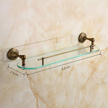 HYYDP Parete Porta Salviette Portasciugamani Retro in Ottone da Parete Bagno Singoli Strati di mensola in Vetro mensola per Cosmetici, 52 * 13cm