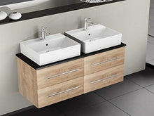 Flex Mobile da bagno 120 cm con 4 estensioni, lavabo in ceramica rettangolare, piastra di supporto in granito, rovere oro