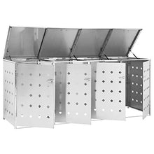 Tidyard Copribidone per Spazzatura Quadruplo per 4 Bidoni in Acciaio Inox da Giardino per Esterno,Copribidone da Giardino per Esterno,Copribidone in Acciaio,Copribidone in Metallo 276x77,5x115 cm