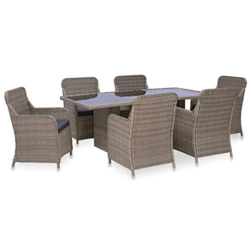 Festnight 7 pz Set da Pranzo da Giardino, Tavolo da Giardino con Sedie, Salotto da Giardino, in Polyrattan Marrone