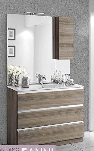 Dafne Italian Design Mobile da bagno con lavabo - Componibile bagno 3 cassetti con maniglia a gola, lavabo e specchio con luce a Led cm. 100 x 46 x 189h. (STMB)