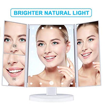 Specchio da trucco con luci, ingrandimento 1 x 2 x 3 x, interruttore touch screen, doppio alimentatore, specchio portatile per trucco a tre volte specchio illuminato