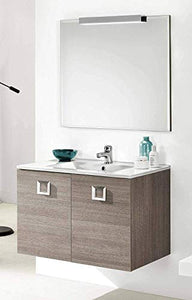 Mobile da bagno con lavabo sospeso - Componibile bagno sospeso 2 ante con maniglie cromate, lavabo in ceramica e specchio con luce a Led. cm. 81 x 47 x 195h. Mobile di altissima qualit�. (STMB)