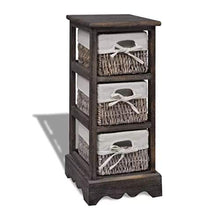 GOTOTOP Cassettiera in legno con 3 ceste 58 x 25 x 28 cm organizzatore multiuso cassettiera per camera da letto con cassetti stile rustico