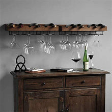 Loft, scaffale da parete in metallo, per 5 bottiglie da parete, stile vintage, in legno, per bicchieri di vino, con foro