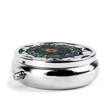 Scatola rotonda per medicina portatile, mini pillole in metallo, dispenser per pillole, borsa da tasca, regalo da viaggio, mandala blu e oro