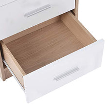 Wealthgirl - Comodino, cassettiera con 3 cassetti con maniglie e guide in metallo, unico piano fisso bianco e rovere