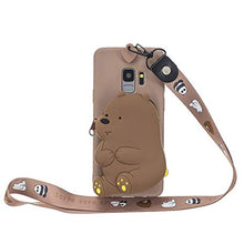 Artfeel Portafoglio Cover per Samsung Galaxy S9 Plus,Carino 3D Cartoni Animati Morbido Silicone TPU Custodia con Cerniera Tasca e Cinturino Cordino al Collo Caso,Orso Marrone