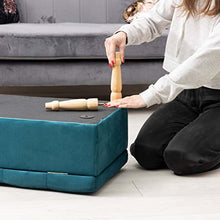 MONTEMAGGI Poggiapiedi Cassapanca Contenitore in Velluto Blu Petrolio con Gambe in Legno, 35 Litri 80X39X40 cm